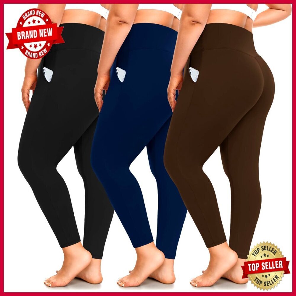 Plus Size High Waisted Leggings with Pockets Tummy Control Yoga Pants